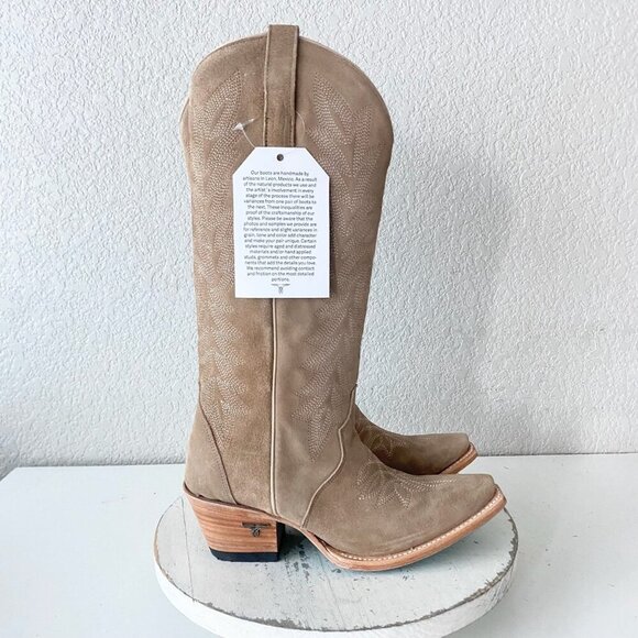 Lane Gallatin Womens Cowboy Boots 6.5 Latte Suede Cowgirl Western Mid Calf Tall - Picture 2 of 11